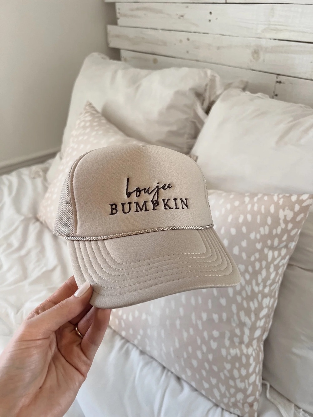 BRAND NEW Boujee Bumpkin Embroidered Cream Trucker Hat
